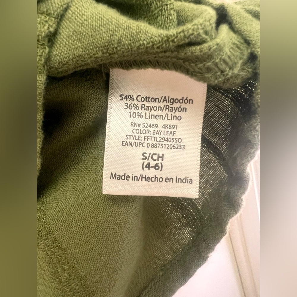 Olive Green Linen Blend Tie Front Top Lightweight Coastal Boho Blouse - Picture 6 of 6